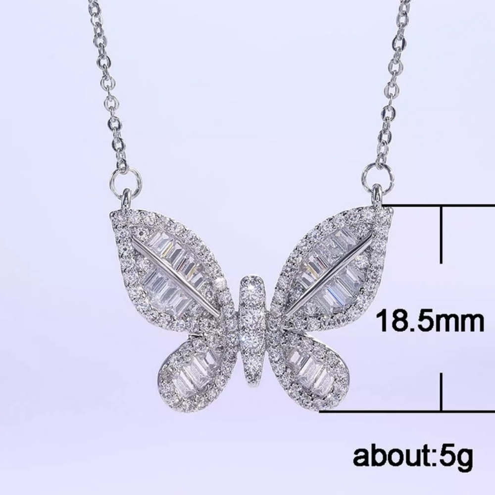 Gorgeous Silver Diamond Butterfly Necklace - Picture 4 of 4